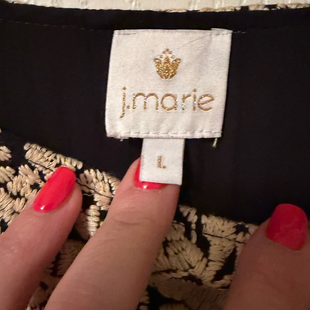 J. Marie Black Embroidered Linen Blend Tunic Dress with Cream Floral Yoke Large - Picture 6 of 11